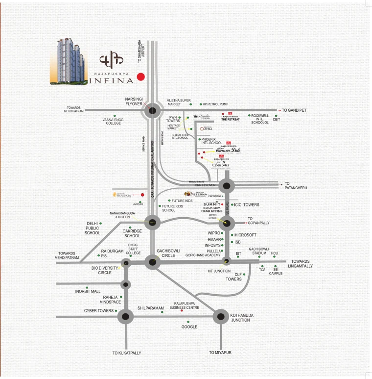 Rajapushpa Infina location map in Manchirevula, Hyderabad Rajapushpa Infina location map in Manchirevula, Hyderabad